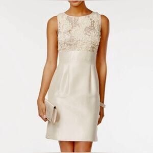 EUC Tahari Lily Champagne Gold Embellished Dress Size 12 Cocktail Party Wedding
